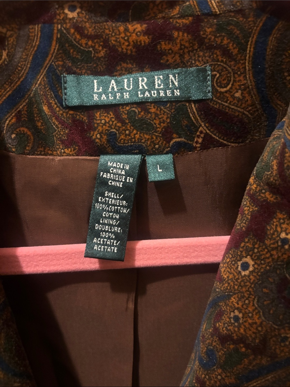 Lauren Ralph Lauren Paisley Velvet Blazer in Brown and Blue - Picture 3 of 6